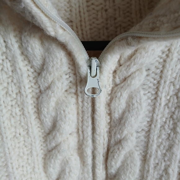 Inis Crafts Sweater Medium Full  Zip Wool Fisherman Knit Ireland Cable knit FLAW - Picture 4 of 11